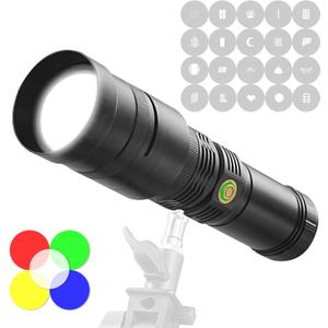 WELLMAKING 40W LED Photography Flashlight Optical Glass Lenses, 7800mAh Aluminum Alloy Patterned Ambient Light, with 20 Patterned Light Filters for Photo, Content Creation Video Recording Accessorie (White)