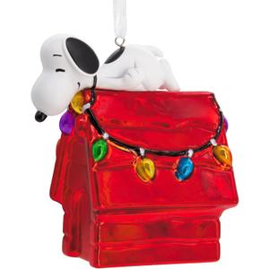 Hallmark Peanuts Snoopy on Holiday Doghouse Christmas Ornament, Blown Glass