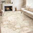 8x10 Area Rugs Washable Rug: Large Vintage Living Room Rug with Non-Slip Backing Low Pile Soft Indoor Floor Thin Carpet Neutral Carpets for Bedroom Dining Room Farmhouse Nursery Beige/Cream