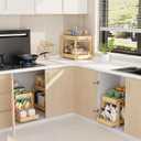 Bamboo Wood Under Sink Organizer 2 Pack, Pull Out Cabinet Organizer 2 Tier Under Sink Organizers and Storage with Sliding Drawer Sturdy Easy Assembly for Kitchen Bathroom Undersink, Natural