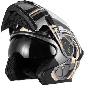 Spark Adult Flip-Up Motorcycle Helmets - DOT Certified Full Face Helmet with Dual Visor & Quick-Release Buckle, Lightweight ABS for Commuting and Touring (Black White, Small)