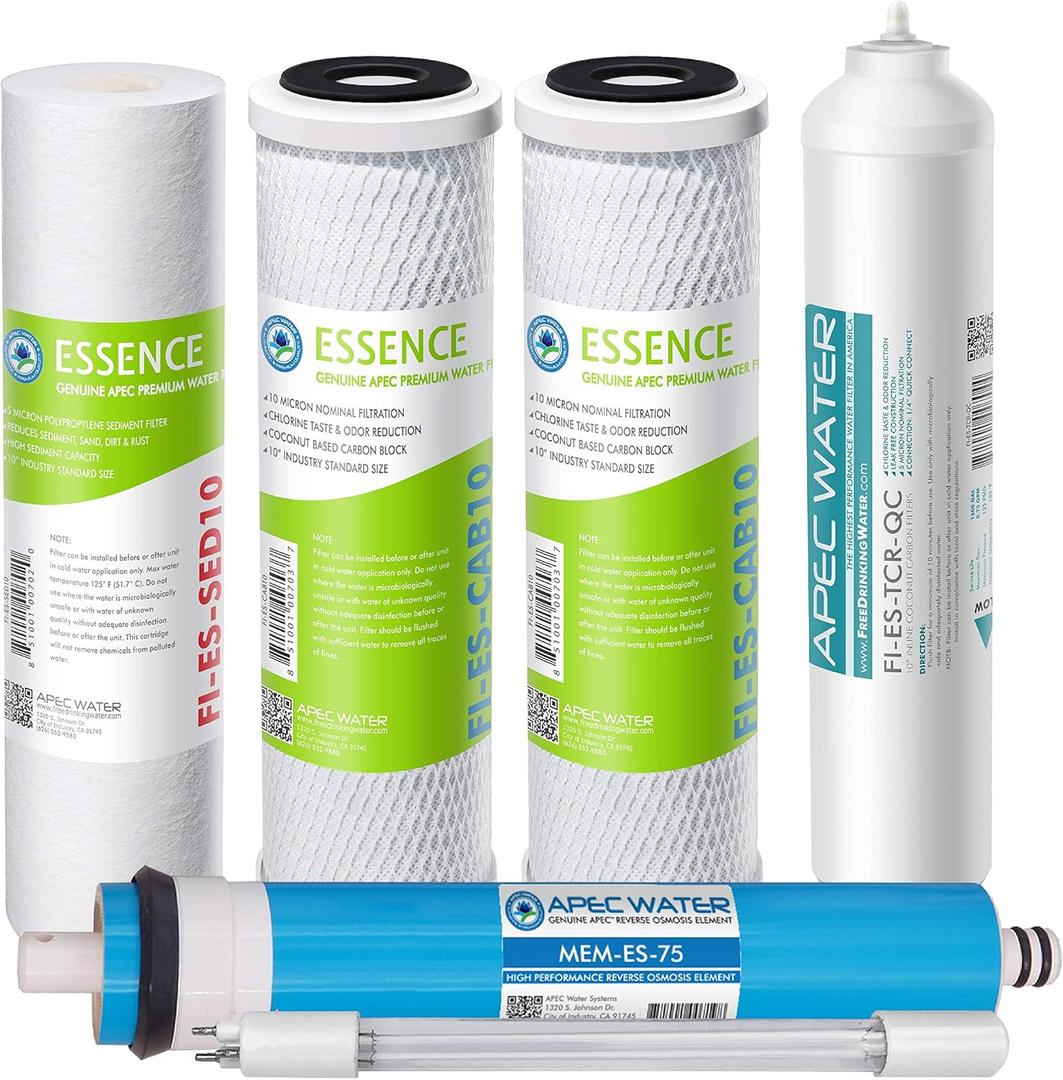 APEC Water Systems Filter-MAX-ESUV-SS 75 GPD High Capacity Complete Replacement Set for for ROES-UV75-SS Reverse Osmosis Water Filter System Stage 1-6