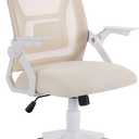 VECELO Mid-Back Swivel Ergonomic Office Chair with Adjustable Arms Mesh Lumbar Support for Computer Task Work, Beige