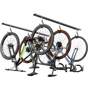 Ultrawall Ceiling Bike Rack for Garage, Indoor Bike Hanger with 6 Adjustable Bike Hooks for up to 3 Bikes (Horizontally), 6 Bikes (Vertically)