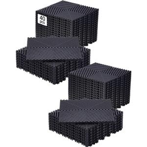 VEVOR Interlocking Drainage Mat, 12” x 12” Modular Interlocking Cushion, 40 Pcs Splicing Drainage Mats, Non-Slip PP Drainage Floor Tile and Shower Mat, for Garage, Garden, Kitchen & Outdoor, Black