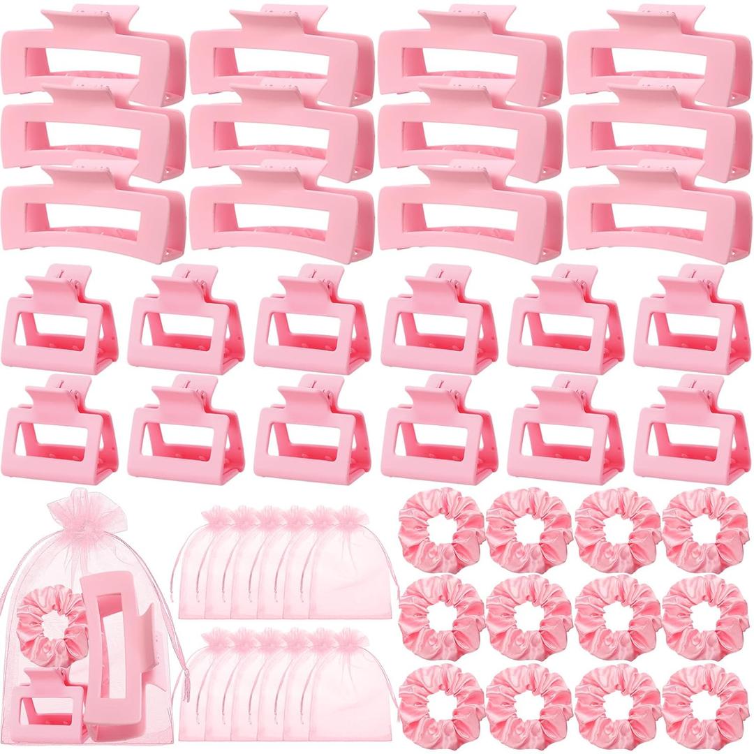 48 Pcs Pink Hair Claw Clips Set Hair Clips Scrunchies Bridesmaid Proposal Gifts Bulk for Women Bachelorette Wedding Party Favors (plastic, stain)