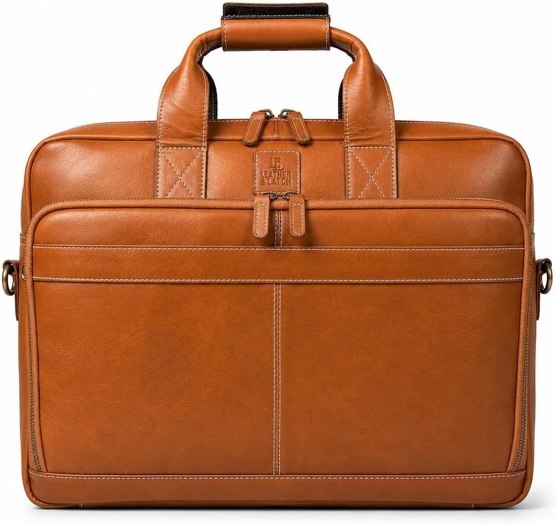 Full Grain Leather Messenger Bag for Men, 16” Briefcase Laptop Satchel Vintage Professional Office Work & Travel Bag