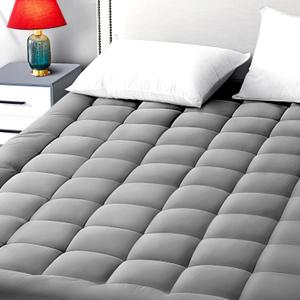 Queen Size Mattress Pad Pillow Top Mattress Cover Quilted Fitted Mattress Protector 8-21" Deep Pocket Cooling Mattress Topper (60x80 Inches, Light Grey)