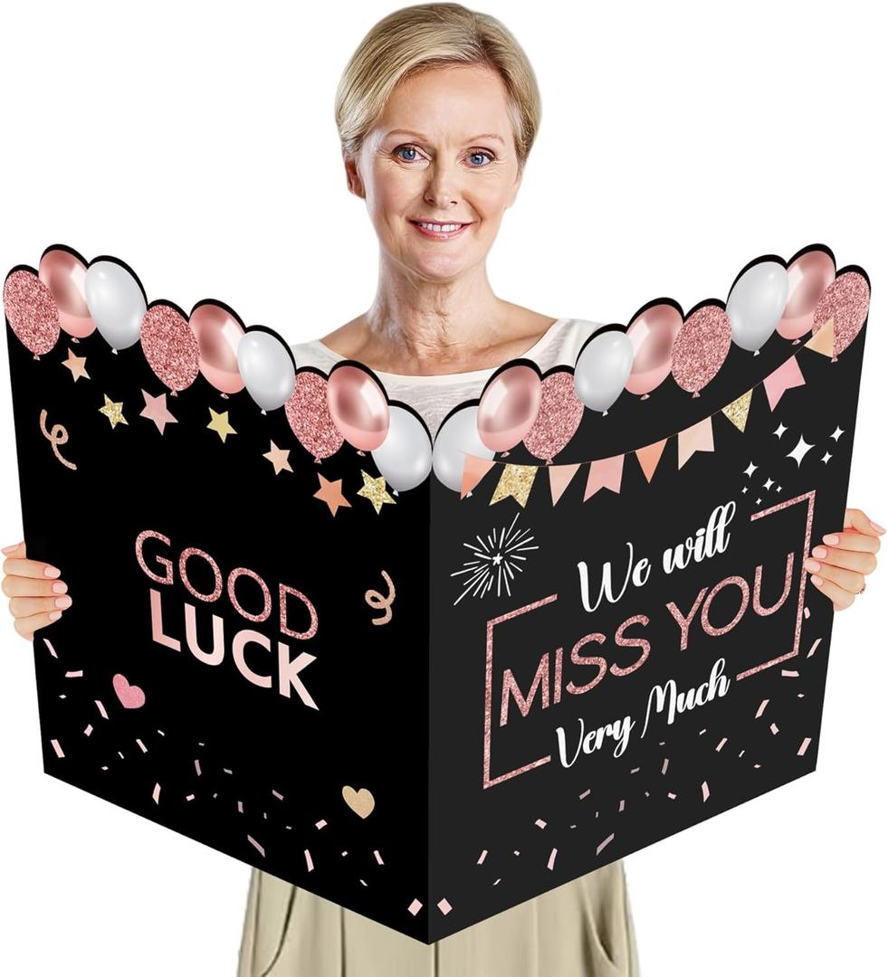 2 x Jumbo Farewell Greeting Card With Envelope for Coworkers, Good Luck Retirement Card Guest Book We Will Miss You Guest Signature Book for Going Away Party Decorations (Black)