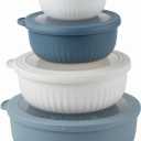 COOK WITH COLOR Prep Bowls with Lids- Wide and Deep Nesting Plastic Small Mixing Bowl Set with Lids, 8 Piece Set - Wide Bowls, Blue/Grey