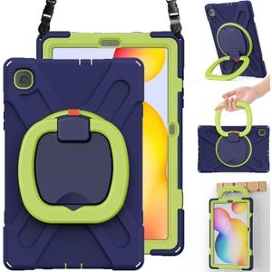 BRAECN Silicone Case for Samsung Galaxy Tab S6 Lite 10.4 Inch 2022/2020, Heavy Duty Rugged Case with Handle Grip, Shoulder Strap, Stable Kickstand, S Pen Holder, Navy+Green