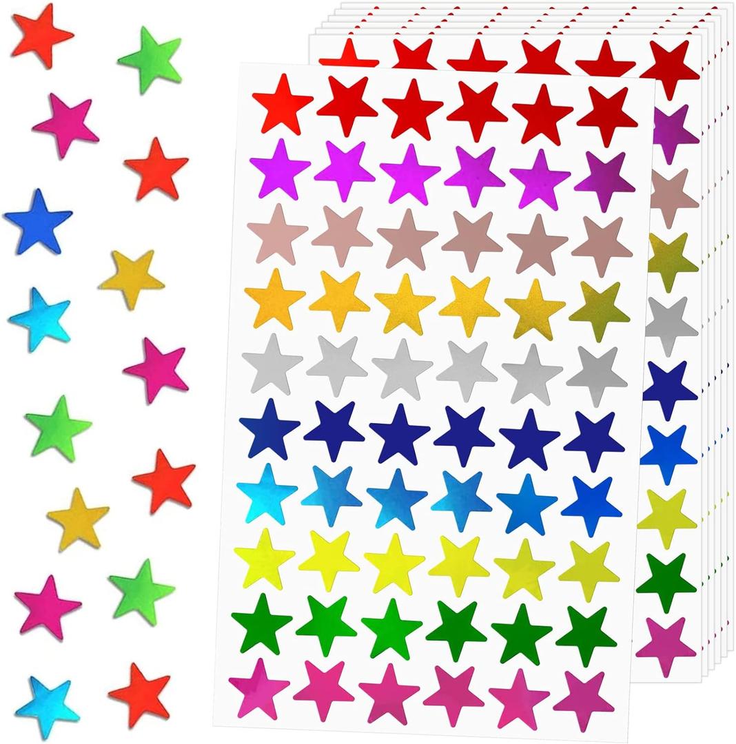 8 x 1200 Pack Foil Metallic Star Stickers, Holographic 10 Colors Small Star Stickers for Kids Reward, School, Home, Bar, DIY and Office Decoration, 0.6" Diameter 8 x 1200 Pack Foil Metallic Star Stickers, Holographic 10 Colors Small Star Stickers for Kids Reward, School, Home, Bar, DIY and Office Decoration, 0.6" Diameter