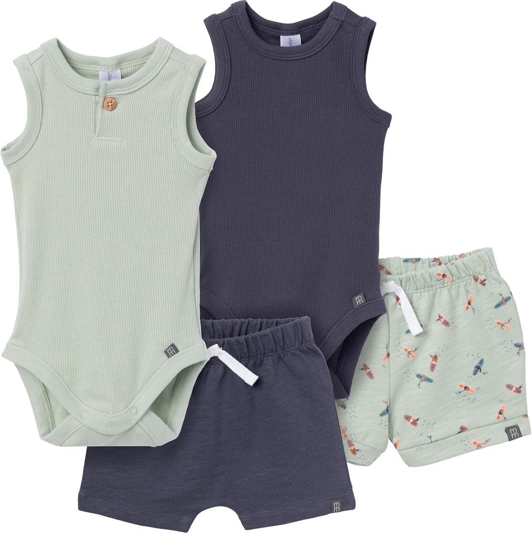 Modern Moments by Gerber Baby Boys' Ribbed 4-piece Sleeveless Bodysuit & French Terry Short Set, 0-3 Months 