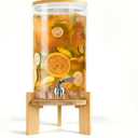 Beverage Dispenser 2.9 Gallon, Glass Drink Dispenser with Stand, Drink Dispensers for Parties, Beverage Dispenser with Wood Stand, Stainless Steel Spigot, for Parties, Bars, Restaurants (2.9 Gallons)