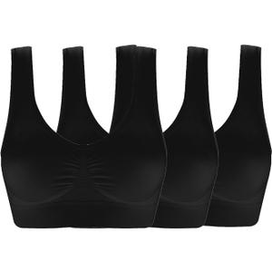 Women's Seamless Wire-Free Bra with Removable Pads (4X-Large, 3 Pack Black)