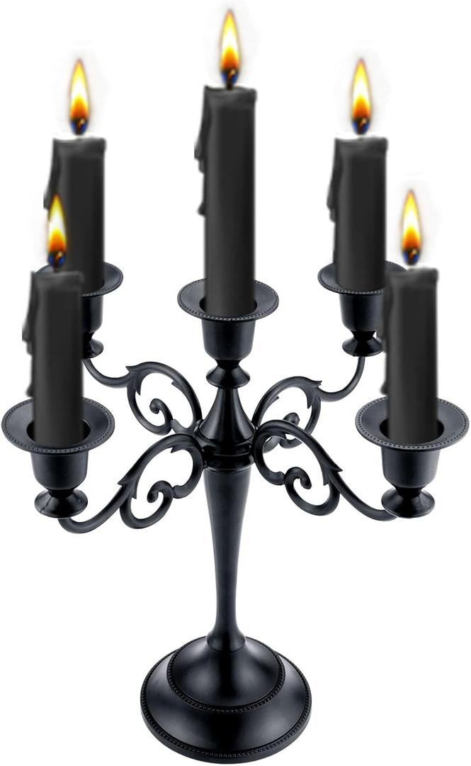 5-Arm Black Metal Candelabra Halloween Taper Holder Decor