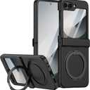 Magnetic Case for Samsung Galaxy Z Flip 6 Compatible with Magsafe, Built-in Kickstand & TPU Hinge Protection Flip 6 Case, Matte PC Cover Ultra Shockproof Phone Case for Z Flip6 (Black)