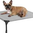 Veehoo Outdoor Elevated Dog Bed for Medium Dogs, Cooling Raised Dog Cots Beds Training Platform Off Ground Hammock with Breathable Mesh, No-Slip Feet, 32"x25", Grey
