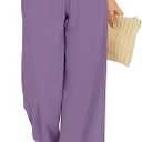 Women Flowy Pants Drawstring Waist Wide Leg Palazzo Beach Pants Loose Fit with Pockets, Purple,  Size L