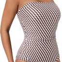 SUUKSESS Women One Piece Tummy Control Swimsuit Strapless Bandeau Bathing Suit (Medium, Geometric Patterns)