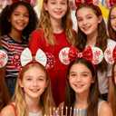 2 x Christmas Mouse Ears Headband With White Sequin Bow, Pearl, Swirl Candy Decorations, Glitter Party Costume Accessory, Theme Park Cosplay; 56HSD