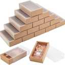BENECREAT 30 Pack Rectangle Brown Kraft Boxes, 6x3x1.5 inch Present Packaging Boxes with Frosted PVC Windows for Chocolates, Handmade Soap, Cosmetic Samples
