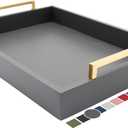 Decorative Coffee Table Tray - Ottoman Tray - Breakfast, Drinks, Liquor Serving Tray - from Farmhouse to Modern - Matte Finish - Brushed Champagne Gold Handles - Charcoal