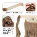 CJL HAIR 18" Long Ponytail Hair Extension Wrap Around Pony Tail Clip in Curly Wavy Synthetic Fake Hairpiece for Women Dirty Blonde