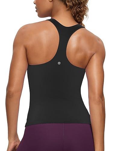 CRZ YOGA Butterluxe Workout Tank Tops for Women Built in Bras Padded - Racerback Athletic Spandex Yoga Camisole Black Large, L