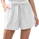 HIYIYEZI Women Casual Shorts Bowknot Tie Waist Summer Shorts with Pockets (White, XXL)