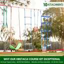 Ninja Warrior Obstacle Course for Kids Backyard - 250ft Slackline Kit with 10 Most Complete Accessories for Boys & Girls, Swing, Rope Ladder, Gymnastic Ring, Climbing Net, Arm Trainer and Monkey Fist, 2x50FT + 10 attachments