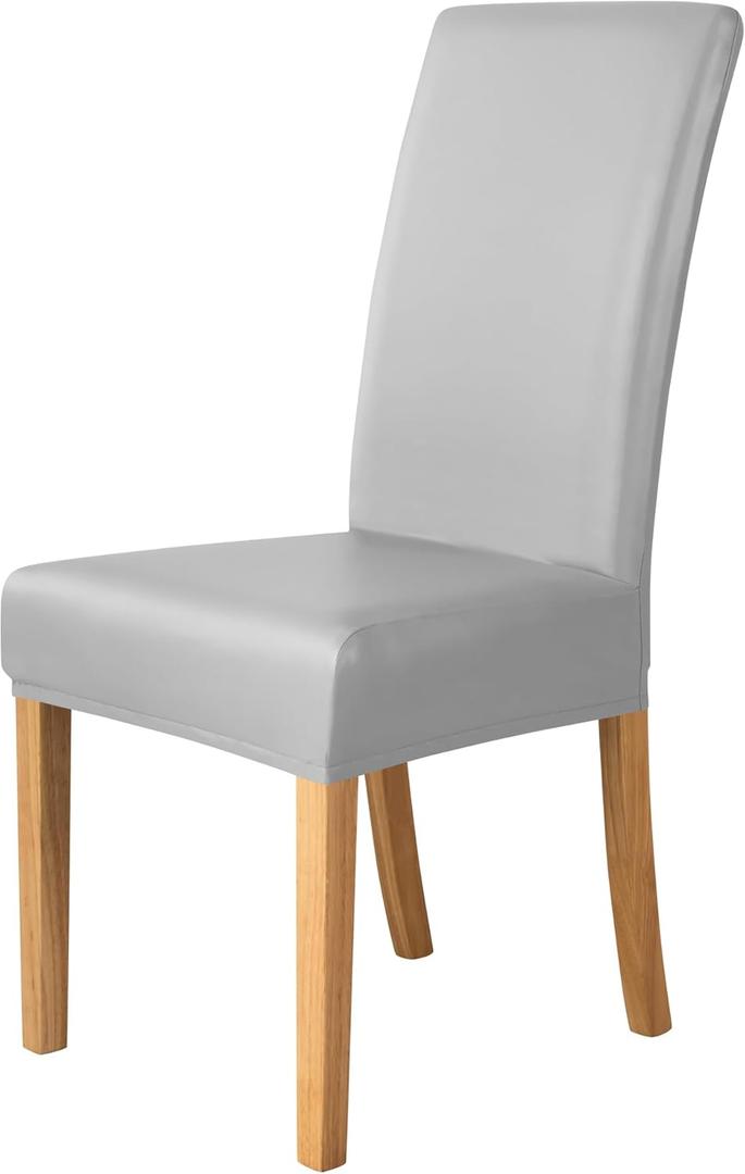 iEventStar PU Faux Leather Waterproof Stretch Dining Chair Cover Chair Protector Seat Slipcovers Covers (4, Light Gray)