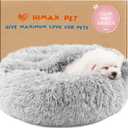 Himax Small Cat & Dog Bed with Cover, Calming Dog Bed for Small Dogs,Anti-Anxiety Donut Dog Bed with Attached Blanket,Washable Round Fluffy Pet Bed (20"/26"/35")Light Grey