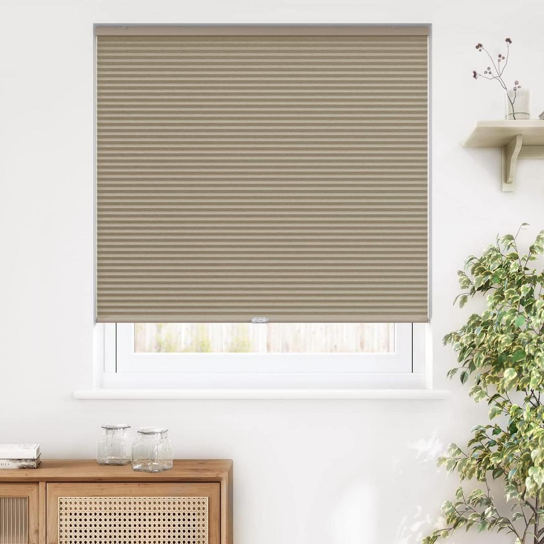 LazBlinds Cordless Cellular Shades, Blackout Privacy Honeycomb Shades for Home, Thermal Insulation Noise Reduction Blinds for Windows, 29'' W x 64'' H, Taupe