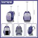 6 Wheel Rolling Backpack for Kids 18" Set - Purple, Medium