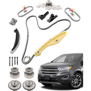 90738S Timing Chain Kit 3.5 3.7 L, Compatible with 2011-2019 Ford F-150 / Edge / Explorer / Taurus / Transit, Lincoln MKX, w/ VVT Cam Phaser, Water Pump, Replace#AT4Z6L266B, AT4Z-6C525-B, AT4Z-6256-B