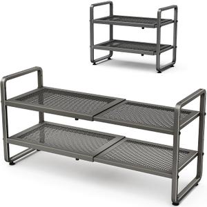 SNTD Shoe Rack - Expandable Shoe Organizer for Closet, Adjustable Metal Shoe Shelf Storage, Stackable Long Shoe Stand Holder for Garage, Entryway, Door Entrance (Grey, 2-Tier)