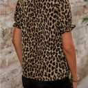 Milumia Women's Leopard Print Ruffle Trim Blouse V Neck Short Puff Sleeve Casual Work Shirt Tops (L)