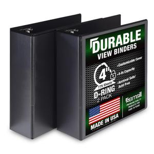 Samsill Durable 4 inch 3 Ring Binder, D Ring Binder, 100% Recycled Chipboard, Black, 2 Pack