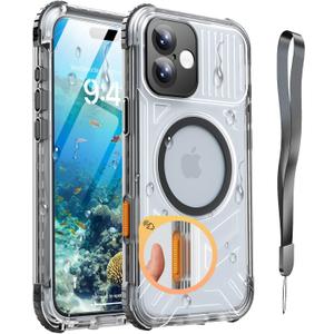 for iPhone 16 Waterproof Case with Magsafe, Built in Camera Control [Screen Protector] [Lanyard], IP68 Military Full Body Shockproof, for Water Sports Outdoor Work, 6.1" Frosted Black