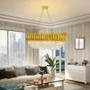 Oval Contemporary Ceiling Hanging Light, L32in Luxury Gold Chandelier Modern Rectangular Chandelier Linear Ceiling Pendant Light for Bedroom Kitchen 8Lights