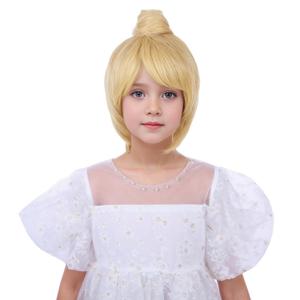 Kids Blonde Wig Short Blonde Wig with Bun for Cosplay Heat Resistant Synthetic Wig with Wig Cap