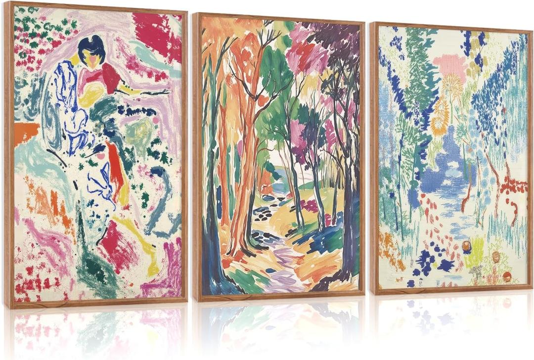 Abstract Matisse Framed Canvas Wall Art Set, Colorful Nature Inspired Wall Decor, Modern Home Art Spiritual Wall Painting, Eclectic Gallery Art Prints for Living Room Bedroom Office 24"x36"x3