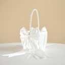 Wedding Flower Girl Basket with Cute Pearl Handle Bowknot Satin Flower Baskets for Wedding Ceremony - Ivory
