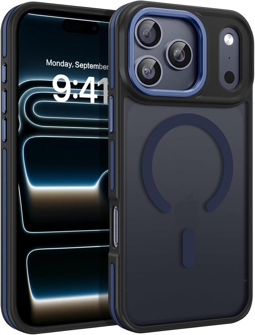 BENTOBEN Magnetic for iPhone 17 Pro Max Case 2025 [Compatible with Magsafe] [Military-Grade Protection] Matte Women Men Anti-Slip Shockproof Bumper Phone Cases for 17 Pro Max 6.9", Deep Blue/ Black