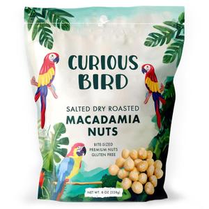 Curious Bird Macadamia Nuts Dry Roasted with Sea Salt | Bite Sized Healthy Snack | 8oz Resealable Bag (Pack of 1), BB 6-15-26