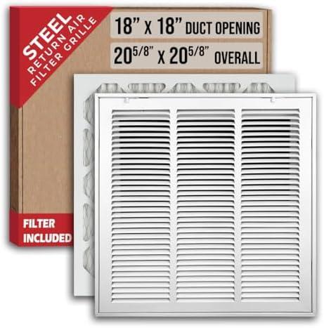 Fits 18x18 Duct Opening | Filter Included Steel Return Air Filter Grille by Handua [Removable Door] for 1-inch Filters | Vent Cover Filter Grill | White | Outer Dimensions: 20 5/8"W X 20 5/8"H
