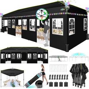 COBIZI 10x30 Pop Up Canopy with Sidewalls, One Push Easy Up Canopy UPF 50+ Waterproof Gazebo Party Tents for Parties, Backyard, Commercial Event, Black