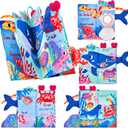 JoyCat Baby Books 0-6-12 Months - Ocean Tummy Time Toys Mirror - Montessori Sensory Activity Cloth Book with 3D Crab & Fish - Newborn Easter Basket Stuffers