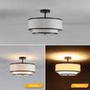 Semi Flush Mount Ceiling Light, 3-Light Double Drum Ceiling Light Fixture with Fabric Shade, Farmhouse Chandelier Dining Room Light Fixture for Bedroom, Kitchen, Hallway (Black), Large Flush Mount Ceiling Light